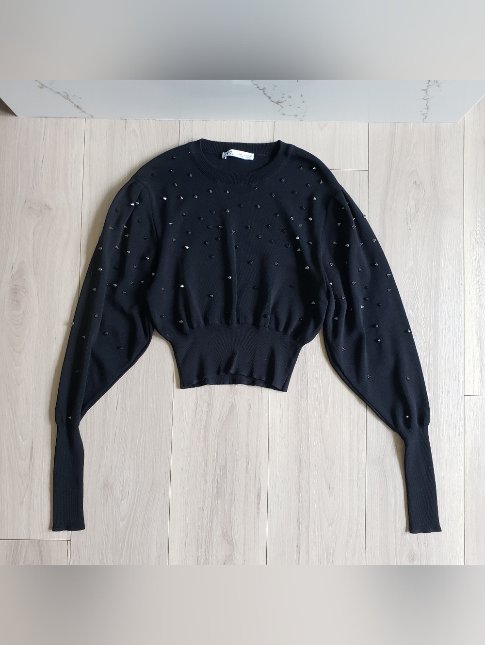 Zara Studded Black Long Sleeve Sweater Womens Small